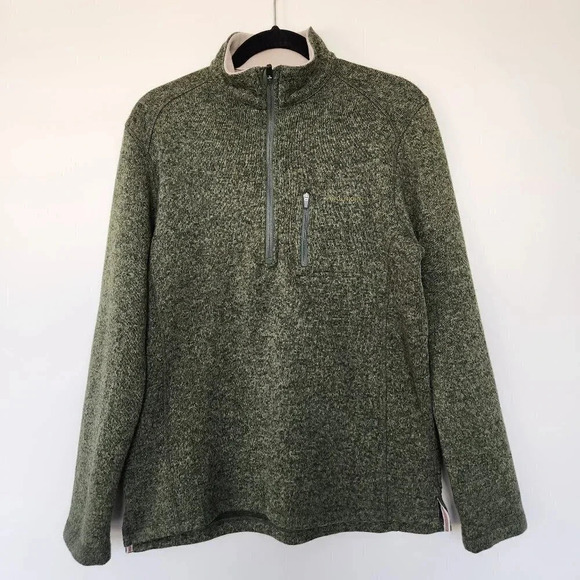 Woolrich Men's 1/4 Zip Pullover Knit Sweater Pocket Green Size Medium Polyester - Picture 1 of 7
